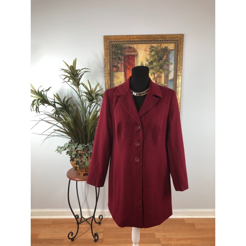 Monroe & Main Pea Coat Womens 10 Burgundy Notch Collar Classic Longline Stretch